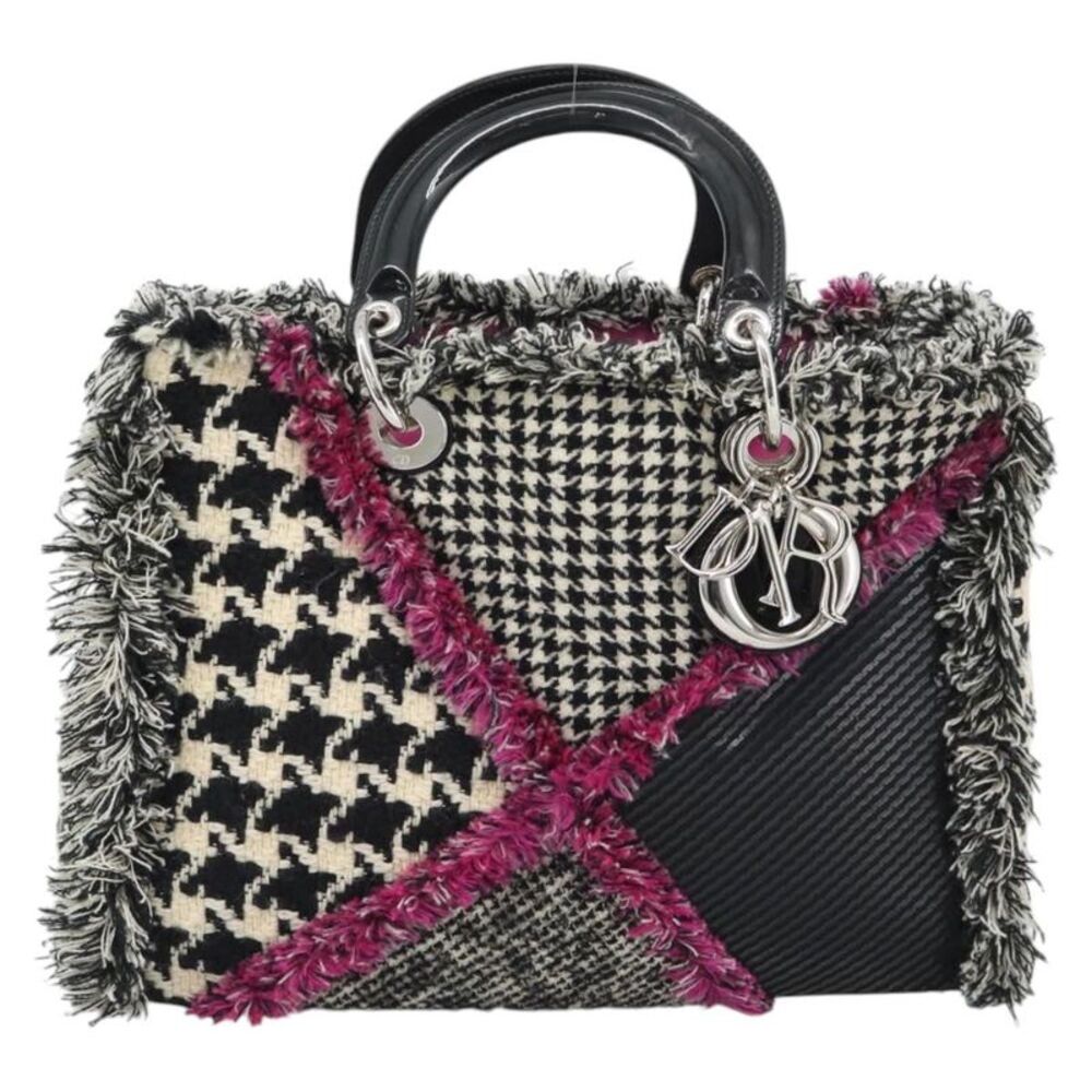 Christian Dior Diorissimo Patchwork Tweed Black Canvas Tote Bag Bag